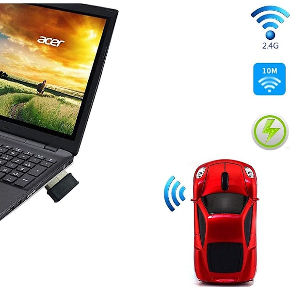 Trådløs Bilmus, 2.4g Optisk Ergonomisk Usb Trådløs Spillmus 1600dpi For Laptop Pc Stasjonær Windows 10