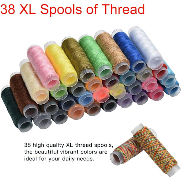 Sett, 184 stk Premium Stort Syskrin med PU-Etui, 38 XL Trådsneller, Saks, Fingerbøl, Tråder, Nål, Egnet for Reisende, Voksne, Barn