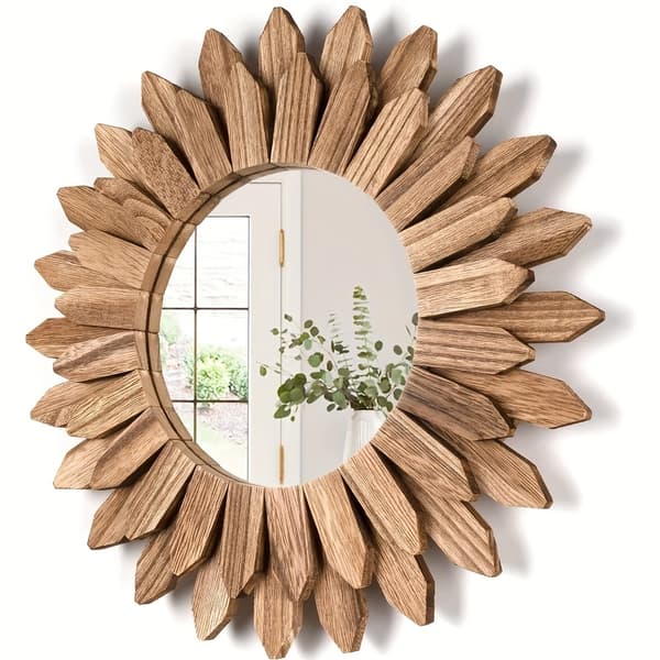1 st 12 tums Boho Solrosformad Vintage Dekorativ Träväggsspegel för Entré, Sovrum, Vardagsrum