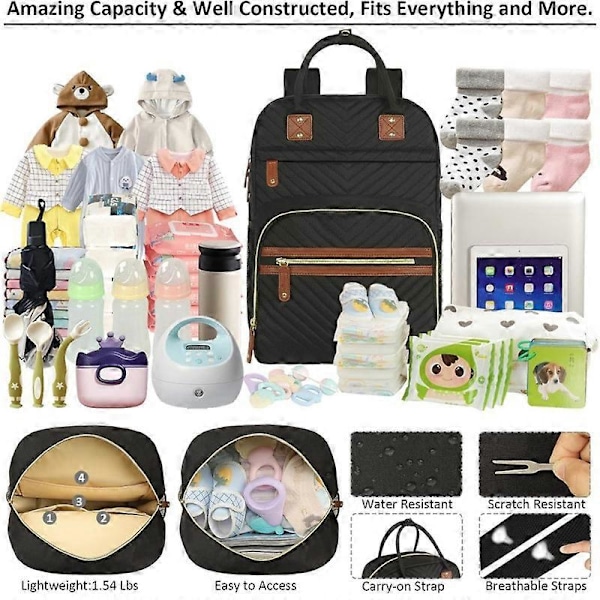 Stelleveske Ryggsekk for Kvinner Stor Kapasitet med Isolerte Lommer Multifunksjonelle Stellevesker for Baby Jente Gutt Vanntette Babyvesker for Mama Mater