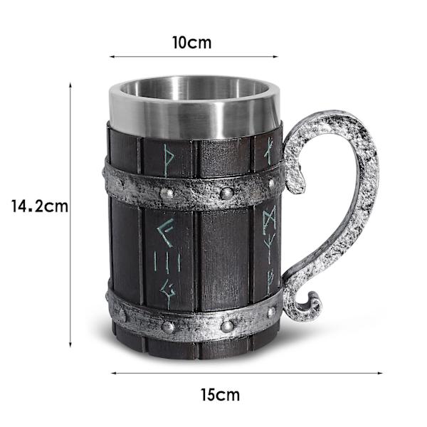 Nordisk Rune Krus Tankard Rustfritt Stål Tre Resin 3d Norrøn Dekor Kaffe Kul Gotisk Øl Tankard Kopp Krus