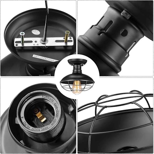Set med 2 halvinkastade metalltaklampor typ E27 LED retro antik industriell veranda badrum trappa sovrum kök (A) A