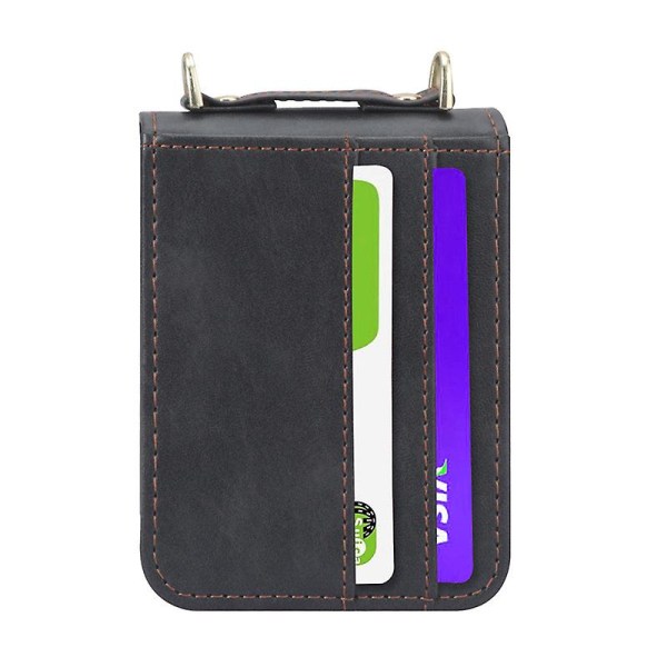 Sztxj Kompatibel med Samsung Galaxy Z Flip 3 Case med korthållarrem Pu Läder Crossbody Flip Cover Dam Svart