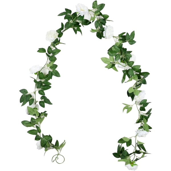 8,2 ft konstgjord pion Blomstergirland Hängande grönska Vinranka Silke Blomblom Vine Hem Bröllopsbåge Väggarrangemang Dekorationer, paket med 2 (vit)