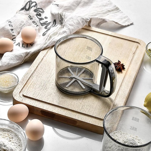 Melsikt, sikt for baking, melsikt med håndpressdesign, koppkapasitet finmasket kjøkkenmatlagingssiktverktøy for matlaging, BPA-fri