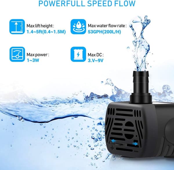 USB Vattenpump Fontänpump Dränkbar Vattenpump 3W för Husdjursfontän Vattendispenser DC 3.5-9V Vattenfontänpump