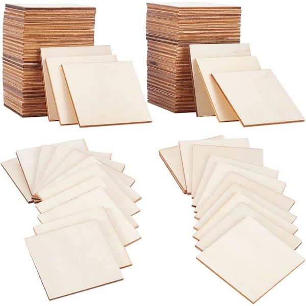 Pakke med 120 stk. 5 cm (2 tommer) Ubehandlede Tomme Træ Firkantede Skiver Træ Udskæringer Stykker til Pyrografi Maling Skrivning DIY