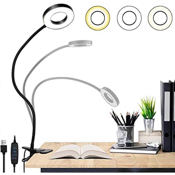 USB Leselys SUNNEST 3 Lysmoduser 10 Dimbar Lysstyrke 48 LED Justerbar Klype Lampe Boklys for Lesing Studering Arbeid Black