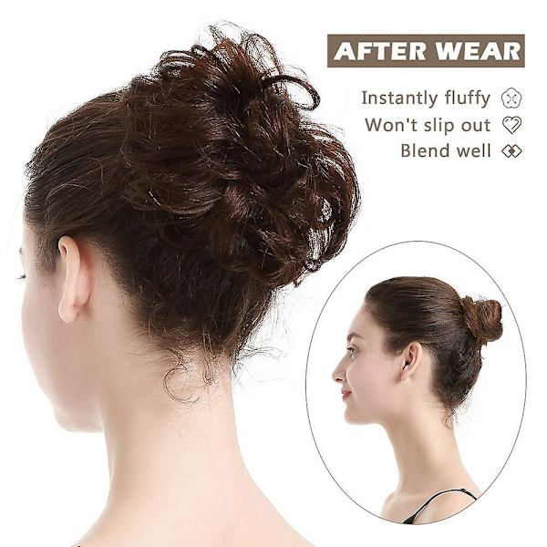 100% Människohår Bun, Slarvig Bun Scrunchies Ponytail Extensions Lockigt Hår Bun Hårbit För Kvinnor/Barn Tousled Updo Donut Chignons(2# Mörk Brun)