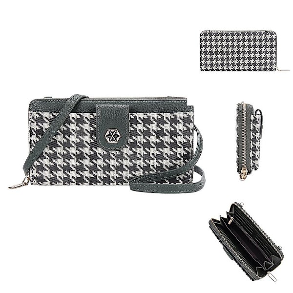 Kvinnor Houndstooth PU Läder Crossbody Väska Telefon Korthållare Enstaka Axelväska Green