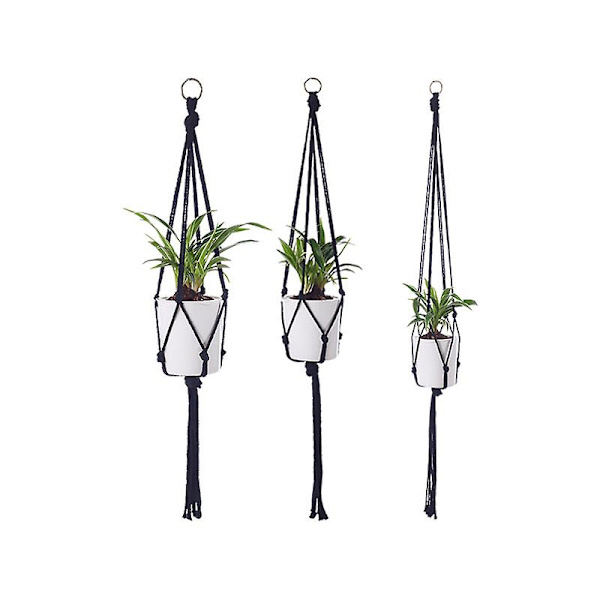 6-pack Macrame blomkrukeupphängare inomhus bomull hängande planter svart