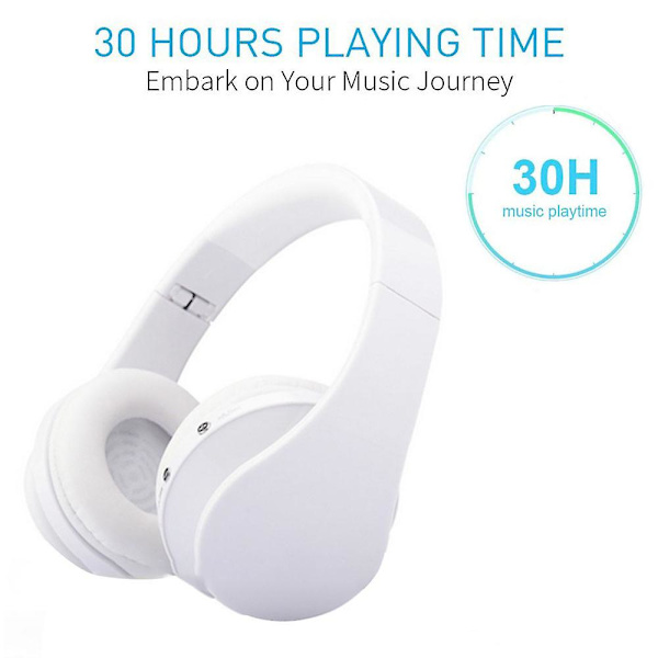 Langattomat Bluetooth-kuulokkeet, sankakuulokkeet mikrofonilla, kokoontaitettavat ja kevyet, MP3-tila ja FM-radio matkapuhelimille, kannettaville tietokoneille ja televisioille White
