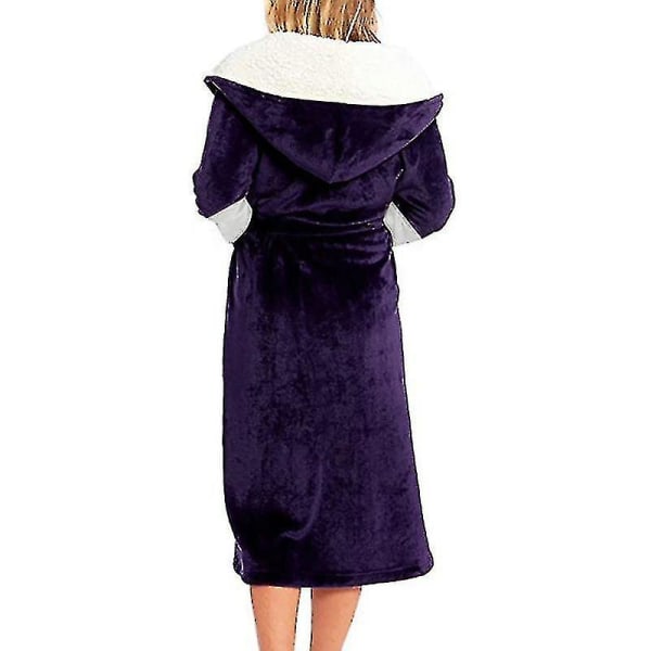 Sherpa Fleece Badekåbe Dame Blød Morgenkåbe Hætte Fluffy Frotte Badekåbe_y Purple 3XL