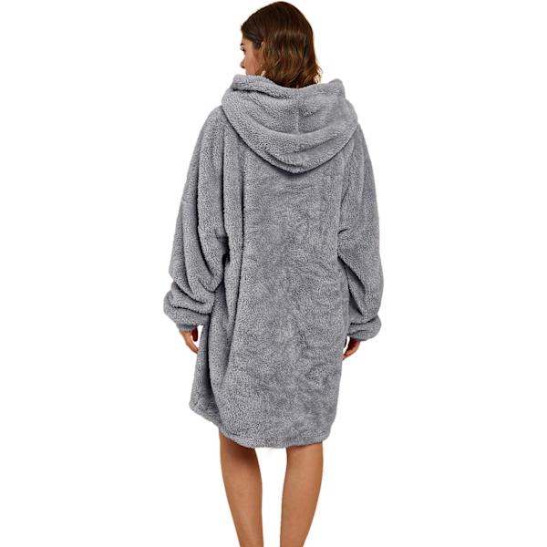Herre Dame Bærbar Tæppe Sweatshirt Fuzzy Sherpa Oversized Hyggelig Pullover Hættetrøje Kæmpe Stor Lomme Tæppe med Ærmer Grå, Large Grey