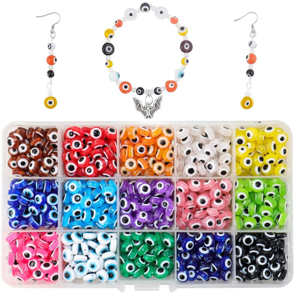 15 Style Evil Eye-pärlor, Evil Eye-pärlor för smyckestillverkning, Evil Eye-berlocker med 1 mm hål