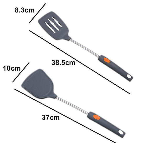 Silikone Køkkenredskabssæt, 2 stk. Køkken Must Haves Rustfrit Stål Håndtag Madlavningsredskaber, grå Spatel * Grå Ske a