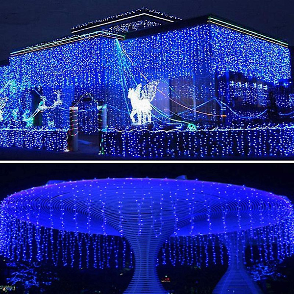 Led fönstergardin ljusslinga, inomhus utomhus bröllopsfest dekoration Blue 5*0.4