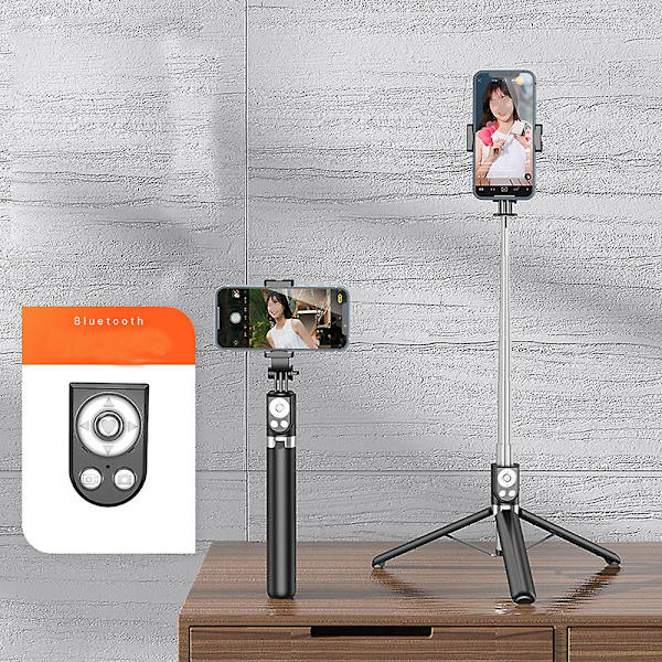 Selfie Stick, Udtrækkelig Selfie Stick med Tik Tok Genopladelig Trådløs Fjernbetjening og Tripod Stativ black 1.75m