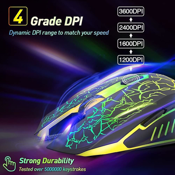 Kablet Gaming Mus, Ergonomisk USB Optisk Mus Med Chroma RGB Bakgrunnsbelysning, 1200 Til 3600 DPI