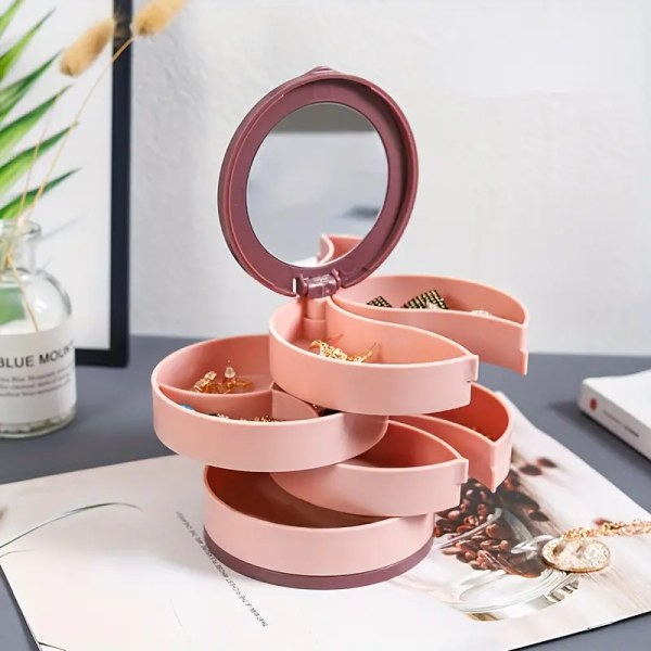 1 stk Smykkevisningsbrett Oppbevaringsboks Flerlags Roterende Plaststativ Øredobber Ringboks Kosmetikk Skjønnhetsbeholder Pink