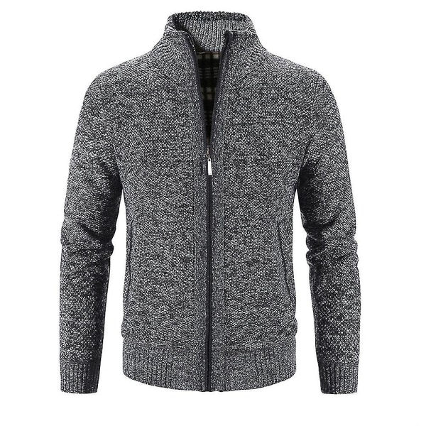 Herr Vinter Varm långärmad Solid Zip Stickad Cardigan Casual Jumper Top Coats Dark Grey L