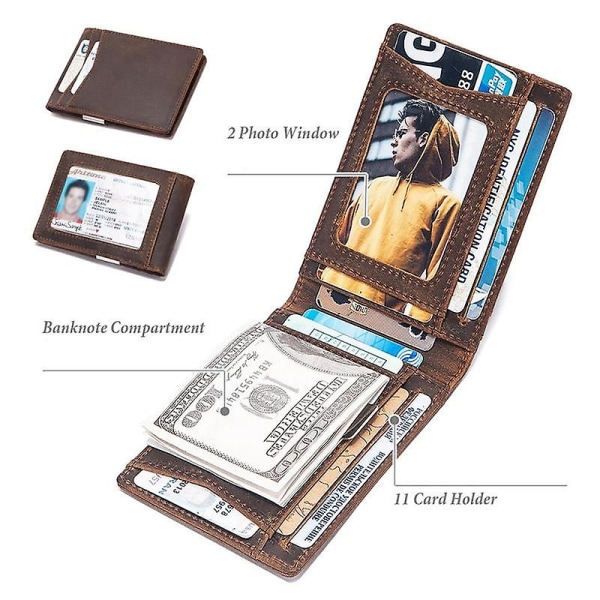 Ultra Slim Fold Front Pocket Wallet i Kohud Läder Kortfodral för Män Coffee