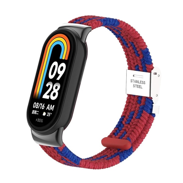 För Xiaomi Smart Band 8 flätat nylon watch Justerbart spänne elastiskt band Red Blue