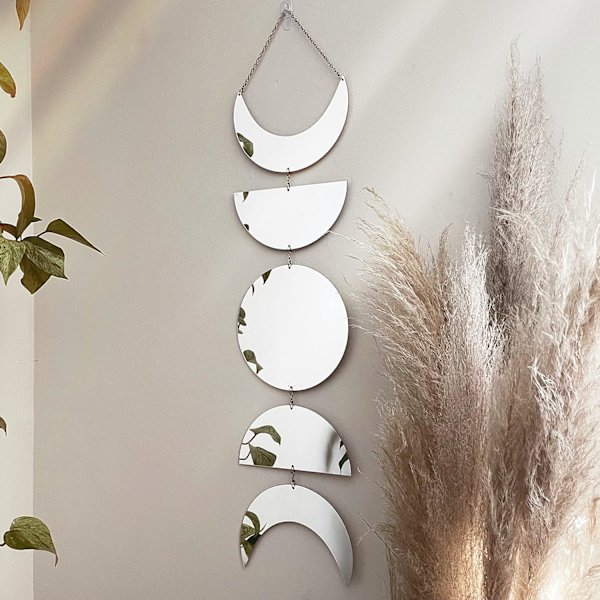 Kuun Kierron Seinäkoriste | Akryylinen Koristeellinen Kuun Vaihepeili Boho Seinäkoriste | Boheemi Sisustus Makuuhuoneeseen | Preppy Esteettinen Peili