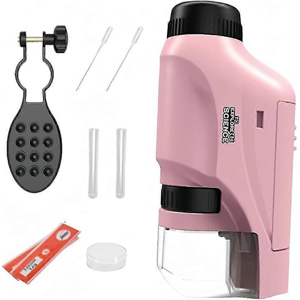 Barnens Fickmikroskop, Mini Mikroskop för Barn, Bärbart Mikroskop för Barn, Handhållet Mikroskop för Barn, Pedagogiska Leksaker för Pojkar och Flickor, Vetenskaplig Gåva Pink