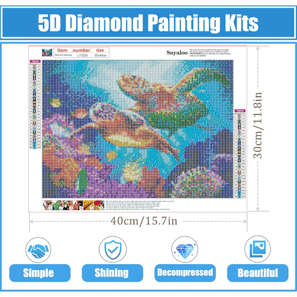 Sköldpadds Diamantmålning Kit för Vuxna - 5D Diamantkonst Kit för Vuxna Barn Nybörjare, DIY Djur Full Borr Målningar med Diamant Stenkonst