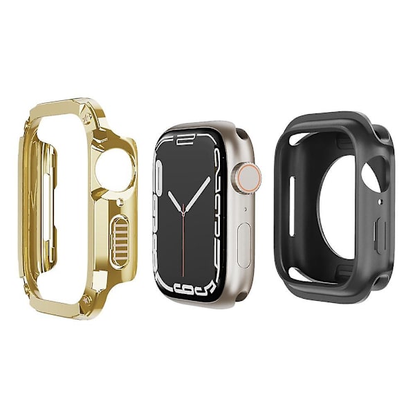 För Apple Watch Series 6 5 4 SE SE (2022) 44mm/8 7 45mm Watch Case TPU+PC Anti-drop Cover Gold