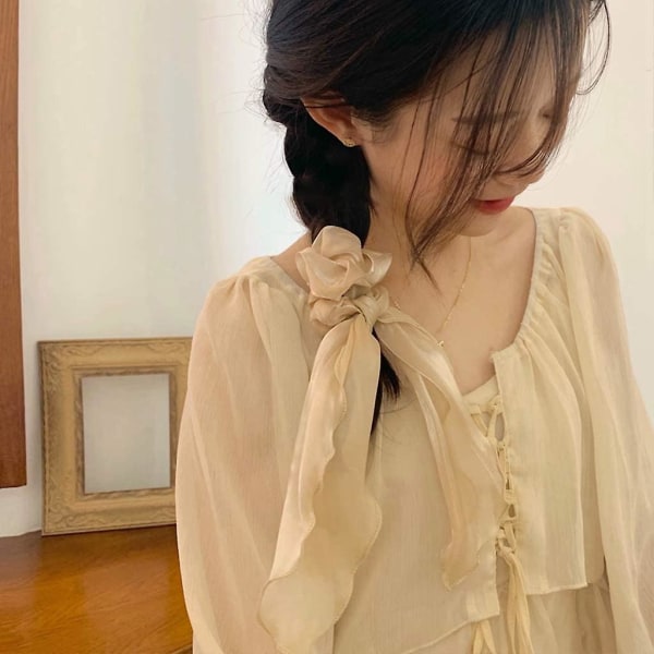 6 st Acsergery Chiffon Bowknot Hår Scrunchies Scarf Scrunchies Chiffon Blomster Hårband Present