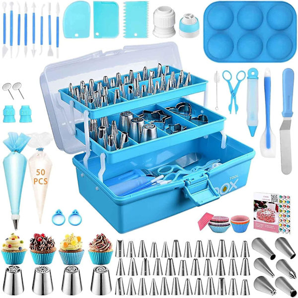 Kakdekorationsverktyg Tillbehör Kit: 236 st Baktillbehör Med Förvaringsväska - Spritspåsar Och Glasyrspetsar Set Cupcake Cookie Frosting  Bageri Set F