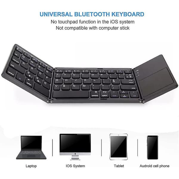 Trefällbart Bluetooth-tangentbord, Bluetooth Bärbart Mini Trådlöst Tangentbord Med Touchpad Mus - Svart