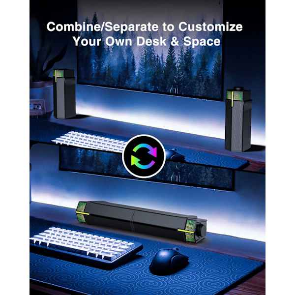 M28 Tietokoneen kaiuttimet PC-työpöydän näytölle, Bluetooth V5.3 PC Sound Bar - Langallinen USB-virta, Erinomainen stereoääni