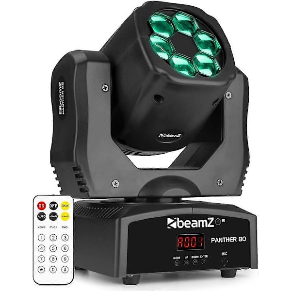 Panther 80 Lyre LED - 6 x LED 12 Watt RGBW CREE DMX eller fristående läge Ljud eller automatisk styrning Master/slave-funktion Förprogrammerade shower Perfekt för