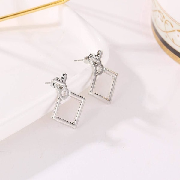 Silver geometriska ihåliga fyrkantiga diamant örhängen Boho stil för kvinnor flickor