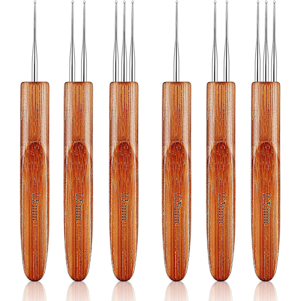 6 Stykker Dreadlock Heklenål For Hår 0.5 Mm 0.75 Mm Nålveving Hekling Inkluderer 1 Krok, 2 Kroker, 3 Kroker For Flettehåndverk