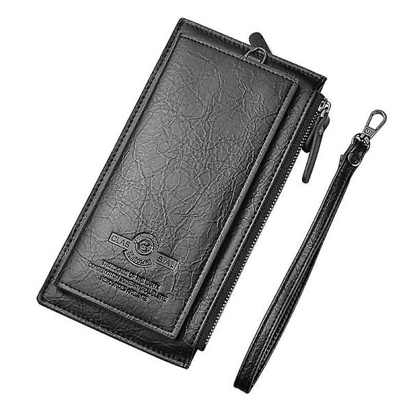 Herr Clutch Bag Dragkedja Fickor Kort Mynt Hållare PU Läder Plånbok Lång Plånbok Black