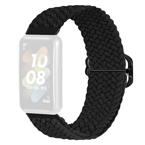Flettet klokkereim for Huawei Band 7, erstatningsarmbånd med justerbar spenne Black