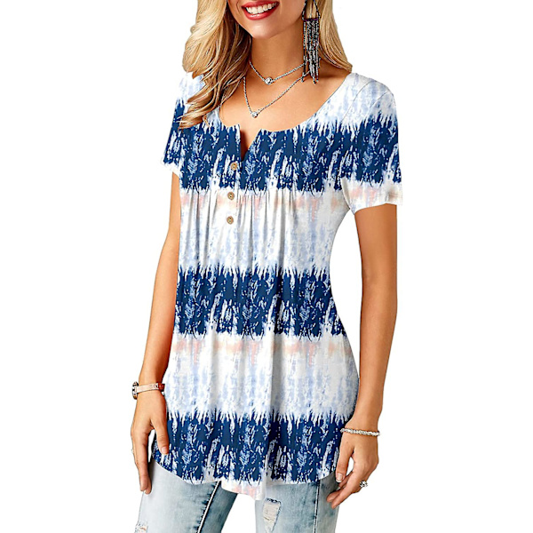 Naisten puserot röyhelöillä, löysä napitus, tunikat naisille Blue White L