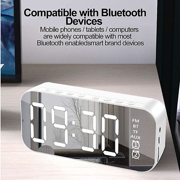 2 i 1 väckarklocka med Bluetooth-högtalare, USB-laddningsbar, LED-display, stereoljud