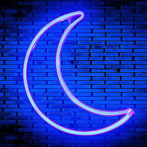 Led Sininen Kuu Neonvalo, Söpö Neon Kuu Kyltti, Jouluhuoneen Sisustus Paristokäyttöinen Tai USB Virtalähteellä Toimiva Taide Led Koristevalot Yövalot Sisätiloihin (sininen Kuu)