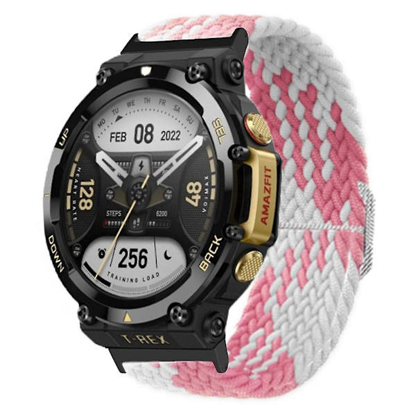 Nylon Flettet Justerbar Loop Urrem til Huami Amazfit T-Rex 2 Pink  White