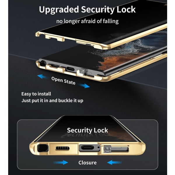 Anti-peep case kompatibelt med Samsung Galaxy S23 Ultra, dubbelsidigt cover härdat glas Gold For Galaxy S23 Ultra