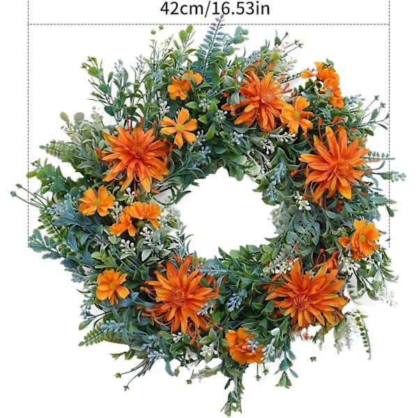 Kunstig Chrysanthemum Dørkrans med Grønne Blader, Fire Årstider Inngangsdørkrans Lysner Opp Innendørs