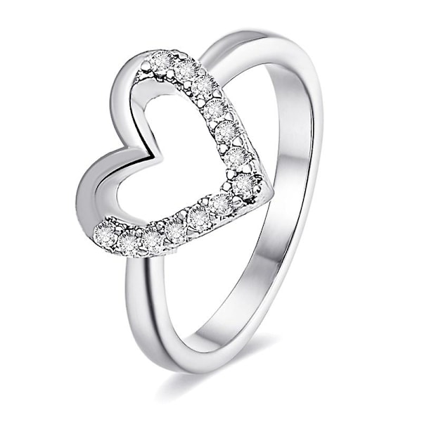 Romantisk ihålig hjärtformad 925 sterling silver klar zirkon fingerring för kvinnor