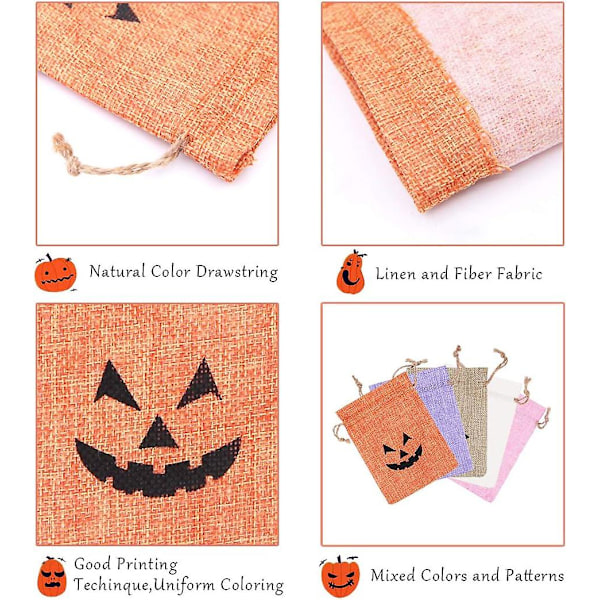 20 stk Halloween Gaveposer med Snøring - Fargerike Jute Sekker for Godbiter!