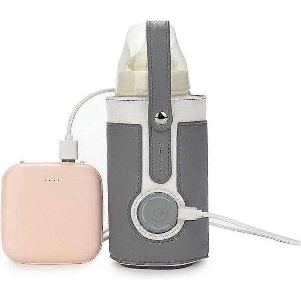 Mnsun USB-driven Bebisflaskevärmare Bärbar Fickvärmare för Mjölk Isolerade Termostat Mjölkmatsvärmare Fick med USB-laddningsport för Bebisvård grey