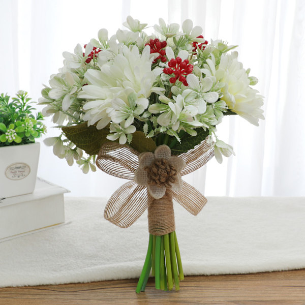 Konstgjorda Daisy Brudbuketter för Brud Brudtärna, Siden Brud Brudtärna Handhållna Blombuketter för Bröllop, Brudbukett